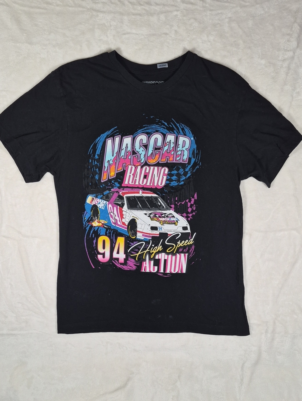 Nascar Black Tee with White Neck Logo Print